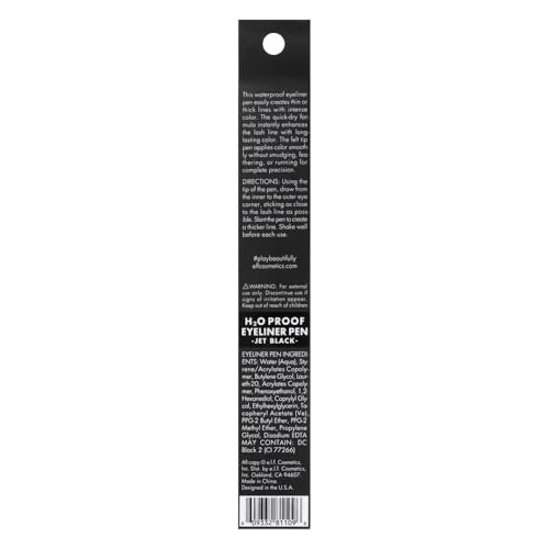 e.l.f. H2O Proof Eyeliner Pen, Felt Tip, Waterproof, Long-Lasting, High-Pigmented Liner For Bold Looks, Vegan & Cruelty-Free, Jet Black. 0.02 Fl Oz