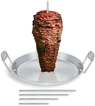 CONCORD Stainless Steel Vertical Al Pastor Skewer with Plate for Outdoor BBQ Grills. Great for Tacos, Gyro, Shawarma, whole chickens and more! Includes 5 Skewers
