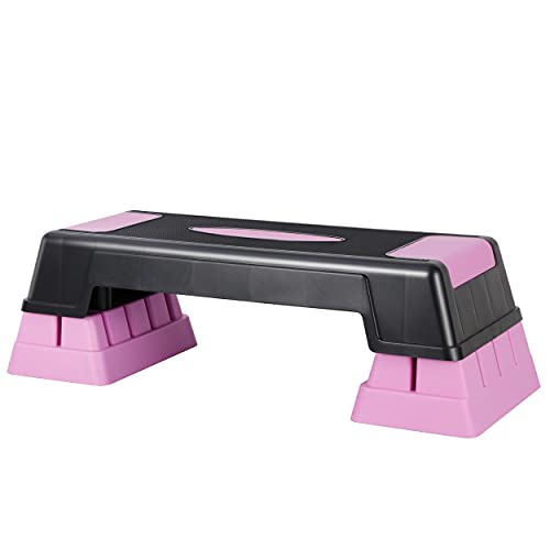 ANT MARCH 30" Aerobic Stepper for Exercise Step Up Exercise Platform with Removable Raisers Adjust 5"-7"-9"，Workout Stepper (PINK)