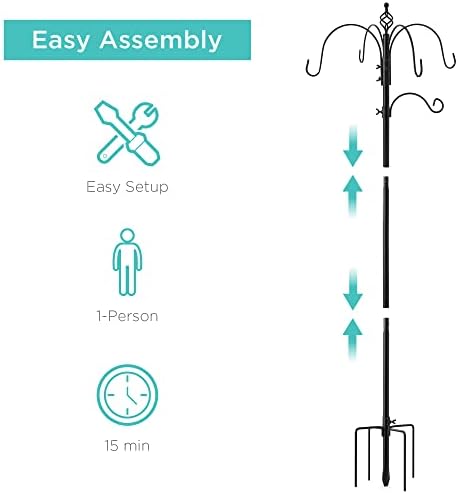Best Choice Products 6-Hook Bird Feeding Station, Steel Multi-Feeder Kit Stand for Attracting Wild Birds w/ 4 Bird Feeders, Mesh Tray, Bird Bath, 5-Prong Base - Black