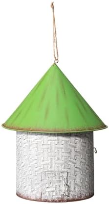 Glitzhome 11" H Distressed Metal Cottage Decorative Birdhouse with a Cluster of 3D Flowers and Butterfly Hanging Bird House for Garden Patio Backyard