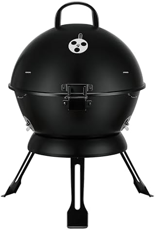MBY 14 inch Portable Barbecue Grill with Dual Venting System, Small Foldable Charcoal Grill with Warming Rack for Picnic, Camping, Backyard-Black