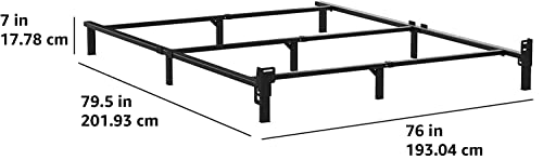Amazon Basics Metal Bed Frame, 9-Leg Base for Box Spring and Mattress, King, Tool-Free Easy Assembly, Black
