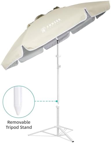 AMMSUN Shade Umbrella, Premium Portable Umbrella with Stand, 6.5ft Lightweight Free Standing Canopy for Sporting Games, Adjustable Instant Sun Protection and Easy to Carry, Beige