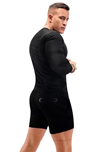 FUXERT Sauna Shirt for Men Long Sleeve Sauna Suit Sweat Compression Top Weight Loss Body Shaper for Workout Sports(BK S)
