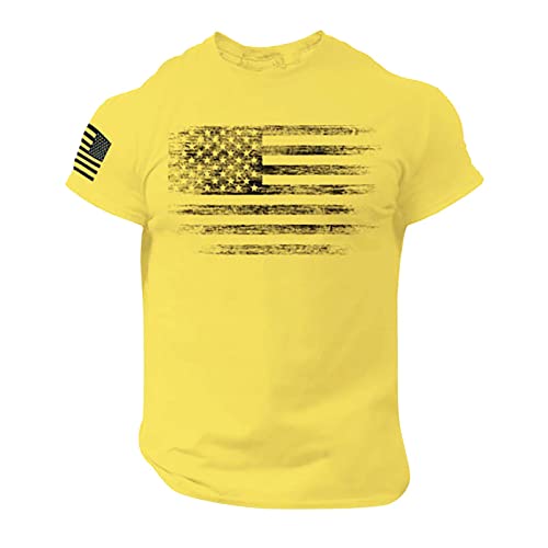 American Flag Shirt,Baseball Shirt Men American Flag Button Down Shirt Patriot Crew Mens T-Shirts American Flag Shirt Graphic Sleeveless Shirts for Men Deals of The Day Lightning(02-Yellow,L)