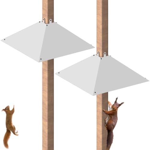 Metal Squirrel Baffle for 4x4 Post, Outside Wooden Pole Mount Squirrel Guards for Bird Feeders, 17 Inch Squirrels Deterrents Stopper to Deter Racoons, White, 2pcs