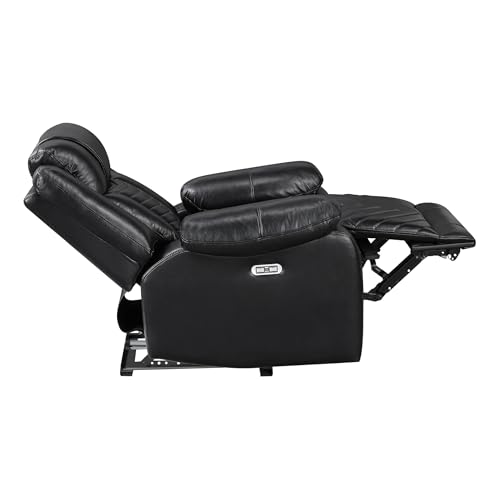 Lexicon Power Recliner Chair, Faux Leather Upholstered Home Theater Seating with LED Lighting, USB Charging Ports, Single Wall Hugger Reclining Chair for Living Room/Bedroom Easy Assembly, Black