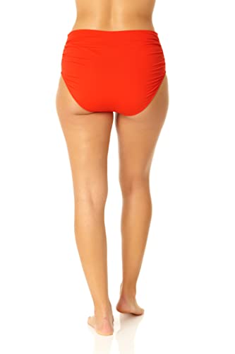 Anne Cole Women's Standard High Waist to Fold Over Shirred Bikini Bottom Swimsuit, Spice Red