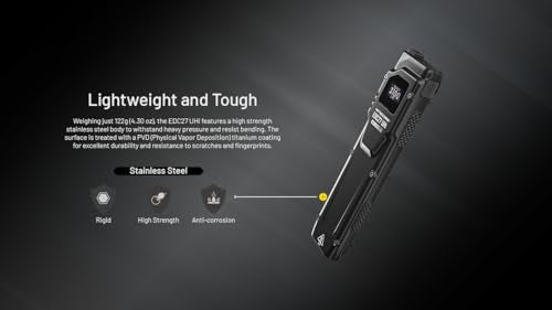 Nitecore EDC27 UHi 3100 lumens Flat EDC Flashlight, USB-C Rechargeable, High Lumen Slim with Digital Display and LumenTac Case