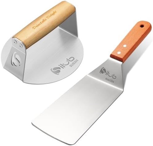 Burger Press 304 Stainless Steel Smash Burger Press with Wide Turner, 6" Hamburger Smasher Tool, Hamburger Press Perfect for Meat Weight Press, Cooking, and Burger Smasher for Grill Cooking