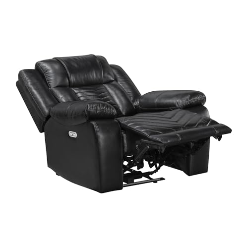Lexicon Power Recliner Chair, Faux Leather Upholstered Home Theater Seating with LED Lighting, USB Charging Ports, Single Wall Hugger Reclining Chair for Living Room/Bedroom Easy Assembly, Black