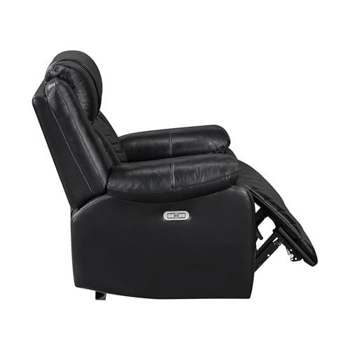 Lexicon Power Recliner Chair, Faux Leather Upholstered Home Theater Seating with LED Lighting, USB Charging Ports, Single Wall Hugger Reclining Chair for Living Room/Bedroom Easy Assembly, Black
