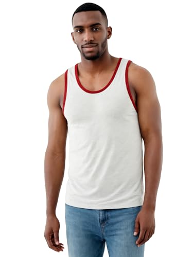 AIRDYNAM Mens Tank Top Soft Lightweight Gym Workout Beach Casual Sleeveless Muscle Shirts OATMEAL/RUST RED M