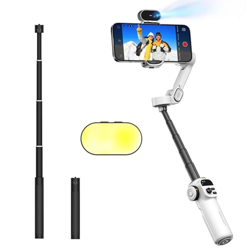 AOCHUAN 3-Axis Gimbal Stabilizer for Smartphone Smart X2 White AI & E10 Extension Rod & P02 Magnetic Fill Light
