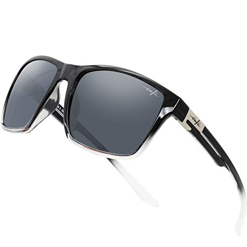 INFI Fishing Polarized Sunglasses for Men Driving Running Golf Sports Glasses Square UV Protection Designer Style Unisex (Shiny Black/Crystal)