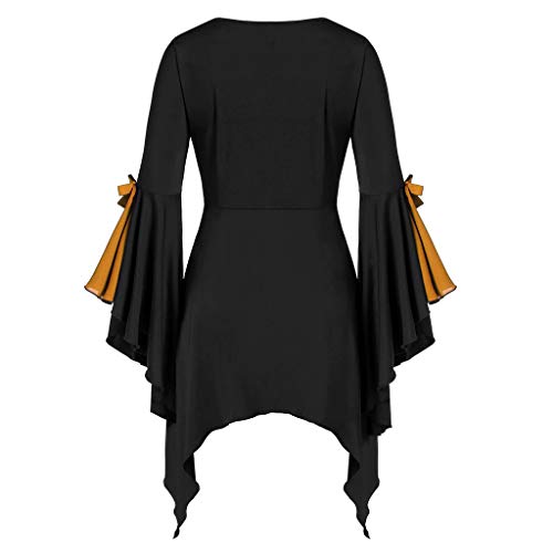 Aniywn Plus Size Womens Halloween Tops, Flare Long Sleeve Sequined Lace Up Gothic Costume Tunic Tee Shirt Orange