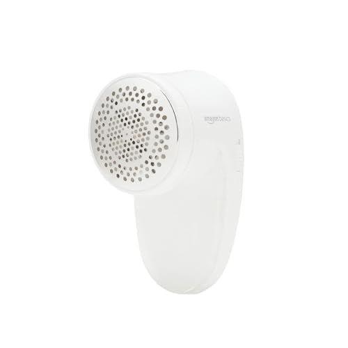 Amazon Basics Battery Operated Fabric Shaver for Lint and Fuzz Removal, Includes 2 Spare Blades, White