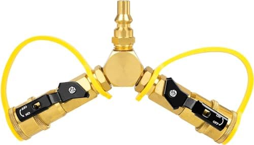 GASPRO 1/4" RV Propane Quick Connect Y Splitter Adapter with Shutoff Valve for RV, Camping Stoves, BBQ Grills, Gas Burners and More, 2 Way 1/4" Propane Rv Hose Splitter