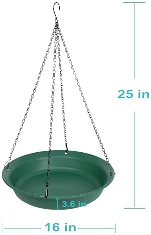 Hanging Bird Bath, Hanging Bird Water Feeder for Outdoors, Feeder Bowl, 1 Pack Birdbath Tray Accessories for Outside, Plastic Birdbaths Tray for Garden Patio Decoration (16", Living Green)