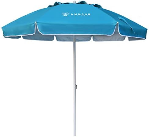 AMMSUN 6.5 Foot Heavy Duty Beach Umbrella for Sand with tilt Air Vent Sun Shelter, UV 50+ Protection Outdoor Sunshade Umbrella with Carry Bag for Patio Garden Beach Pool Backyard Sky Blue