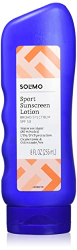 Amazon Brand - Solimo Sport Sunscreen Lotion, SPF 30, Formulated without Octinoxate & Oxybenzone, Broad Spectrum UVA/UVB Protection, 8 Fluid Ounce