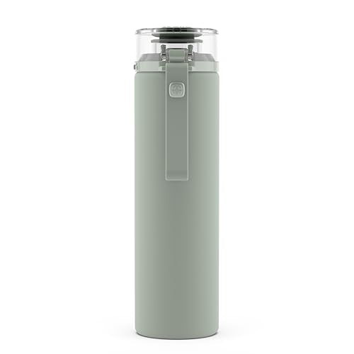 Ello Syndicate 20oz Reusable Glass Water Bottle with One-Touch Leak Proof Flip Lid, Protective Non-Slip Silicone Sleeve, Carry Loop for Coffee, Tea and Water, BPA-free, Dishwasher Safe, Sage