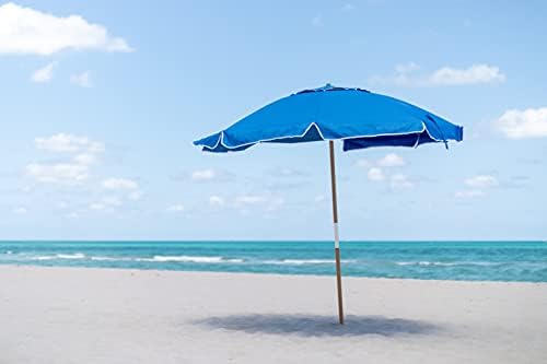 AMMSUN 7.5ft Heavy Duty High Wind Beach Umbrella Commercial Grade with Air Vent Ash Wood Pole & Carry Bag UPF 50+ Sun Protection for Patio Garden Pool Backyard Blue