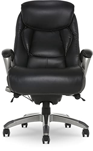 Serta Lautner Executive Home Office Desk Chair, Ergonomic High-Back with Adjustable Lumbar & Body Pillows, SmartLayers and ComfortCoils Technology, Mesh and Bonded Leather, Black/ Gray