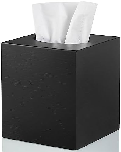 ALELION Wooden Tissue Box Cover Square - Large Black Tissue Box Holder for Tabletop Night Stands Bathroom Office - Decorative Facial Cube Tissue Box Cover