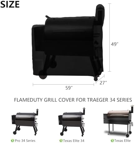 Outdoor Heavy Duty Waterproof Pellet Grill Cover for Traeger 34,Pro 34 Series Wood Pellet Smoker Grill,Texas and More,Full Length All Weather Protection Grill Cover for Traeger BAC380 BAC504,Black