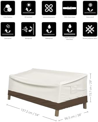 Amazon Basics 2-Seater Deep Lounge Sofa, Outdoor Couch and Patio Furniture Covers, Waterproof, Anti-UV, Durable, Beige/Tan