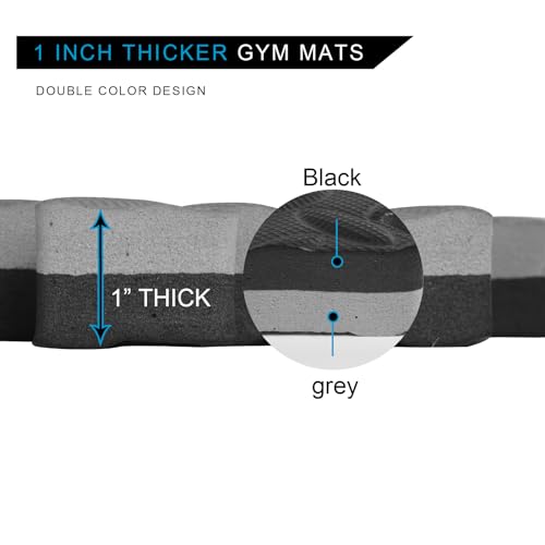 Holymus 1 in Thick 48 Sq Ft EVA Foam Exercise Gym Mats 12 Pcs - Interlocking Puzzle Floor Tiles for Home Gym Heavy Workout Equipment Flooring - 24 x 24in Tile, Black & Gray