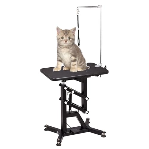 HCZKIUJ Lift Cat Pet Grooming Table for Cat and Small Dogs, Adjustable Height Heavy Duty Portable Trimming Drying Table with Arms/Noose (Round Table Black)