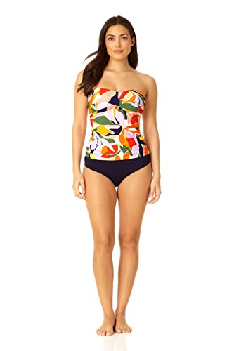 Anne Cole Women's Standard Solid Twist Front Shirred Bandeau Tankini Swim Top, Palm Party