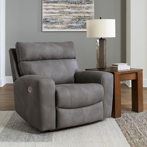 Signature Design by Ashley Next-Gen DuraPella Contemporary Faux Leather Wall Hugger Power Recliner with Adjustable Headrest and USB Ports, Dark Brown