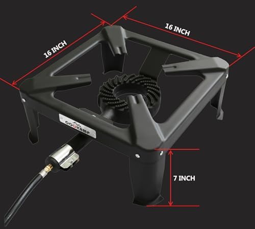 Propane Burner for Outdoor Cooking, 120,000 BTU Single 7" Round Burner, 16" Square Steel Cooktop！SA1730