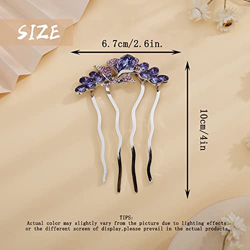 Aimimier Decorative Crystal Floral Hair Side Combs Sparkly Rhinestone Hair Pins Bridal Wedding Hair Accessories for Women and Girls(Purple)