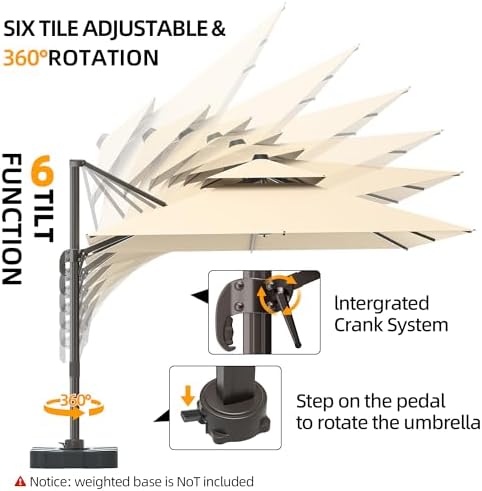 10x13FT Cantilever Outdoor Patio Umbrellas, Double Top Large Rectangle Umbrella, Heavy Duty 360° Rotation Offset Outdoor Sun Shade Umbrella for Garden Deck Pool Backyard Patio, Beige