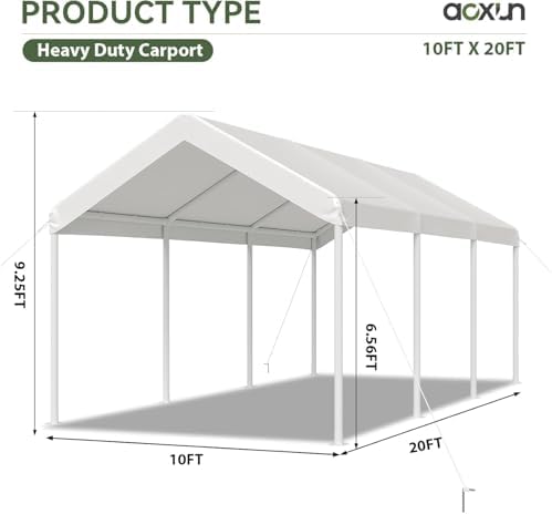 Aoxun 10x20 ft Heavy Duty Carport with Tarp & Wind Resistance Portable Carport Car Tent Outdoor Car Port with Tear Resistant Canopy, No Sidewall - White