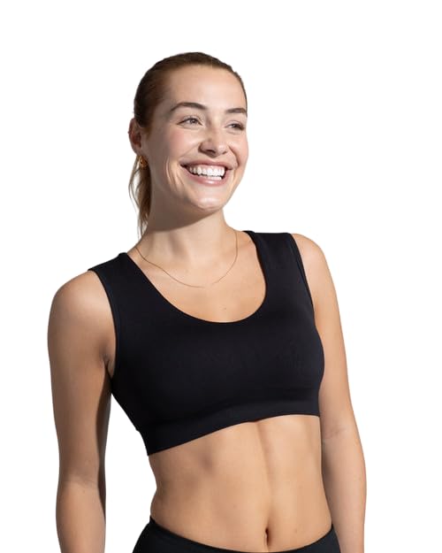 Tommie Copper Seamless Compression Bra with Back Support - Wireless, Soft and Stretchy Posture Corrector - Black, Small