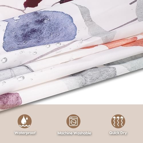 Amaredom Ink Floral Shower Curtain, Colorful Flower Shower Curtain for Bathroom, Waterproof Fabric Shower Curtain Set, Bathroom Decoration with 12 Hooks 72x72 Inches