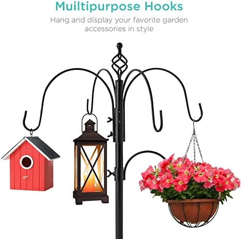 Best Choice Products 6-Hook Bird Feeding Station, Steel Multi-Feeder Kit Stand for Attracting Wild Birds w/ 4 Bird Feeders, Mesh Tray, Bird Bath, 5-Prong Base - Black