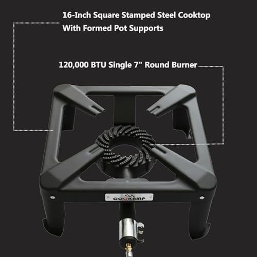 Propane Burner for Outdoor Cooking, 120,000 BTU Single 7" Round Burner, 16" Square Steel Cooktop！SA1730