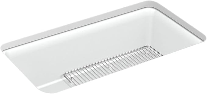 KOHLER 8206-CM6 Cairn 33-1/2" Undermount Single-Bowl Kitchen Sink, Neoroc Composite Kitchen Sink, Single-Bowl Sink with Bottom Sink Rack, Matte White