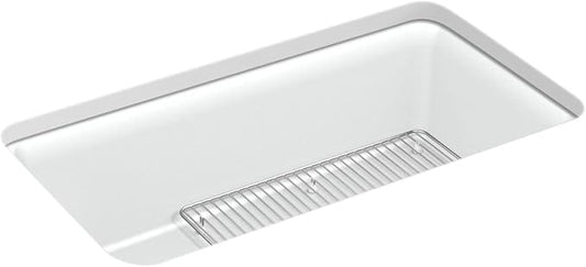 KOHLER 8206-CM6 Cairn 33-1/2" Undermount Single-Bowl Kitchen Sink, Neoroc Composite Kitchen Sink, Single-Bowl Sink with Bottom Sink Rack, Matte White
