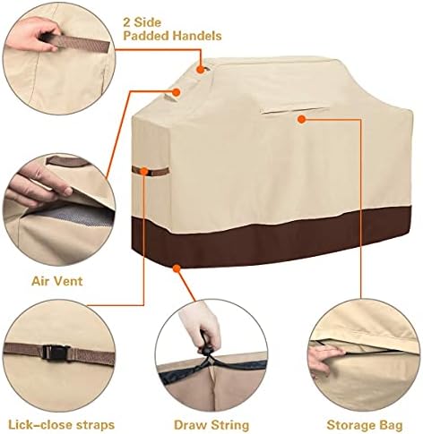 Vailge Grill Cover,52-inch Waterproof BBQ Cover,600D Heavy Duty Gas Grill Cover, UV & Dust & Rip & Fading Resistant,Suitable for Weber, Brinkmann, Char Broil Grills and More,Beige