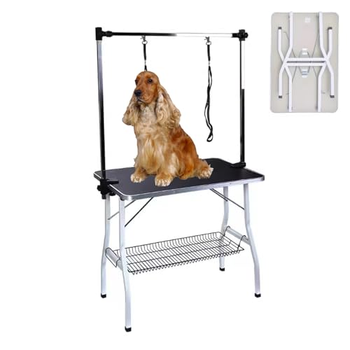 Foldable Pet Grooming Table Dog Washing Station for Home with H-Bar and 2 Lanyards Dog Grooming Kit for Small, Medium and Large Dogs(Pinkss)