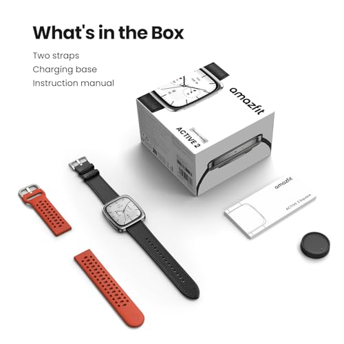 Amazfit Active 2 Premium Smart Watch Fitness Tracker (Square) for Android & iPhone, 10 Day Battery, Water Resistant, GPS Maps, Heart & Sleep Monitor, HYROX Mode, Sapphire Glass, Leather + Sport Strap