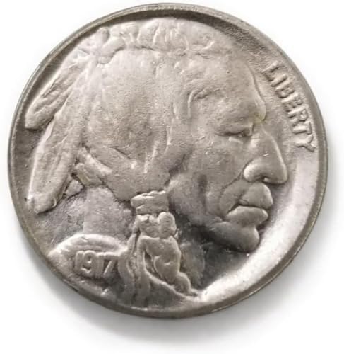 Antique American Silver Dollar, 1917 Indian Head Buffalo Coin, Vintage U.S. Old Coins, USA Lucky Coin, Morgan Silver Dollar, Creative Gift(Indian Buffalo 1917)